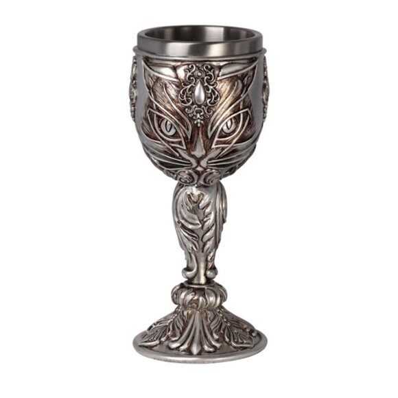 Alchemy Gothic ✦ Sacred Cat Goblet ✦ Feline Deity Chalice Resin Stainless Steel - Picture 3 of 6